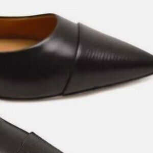 New Tory Burch women 5.5 Penelope Cap Toe Flat Calf Leather Perfect Black 55725